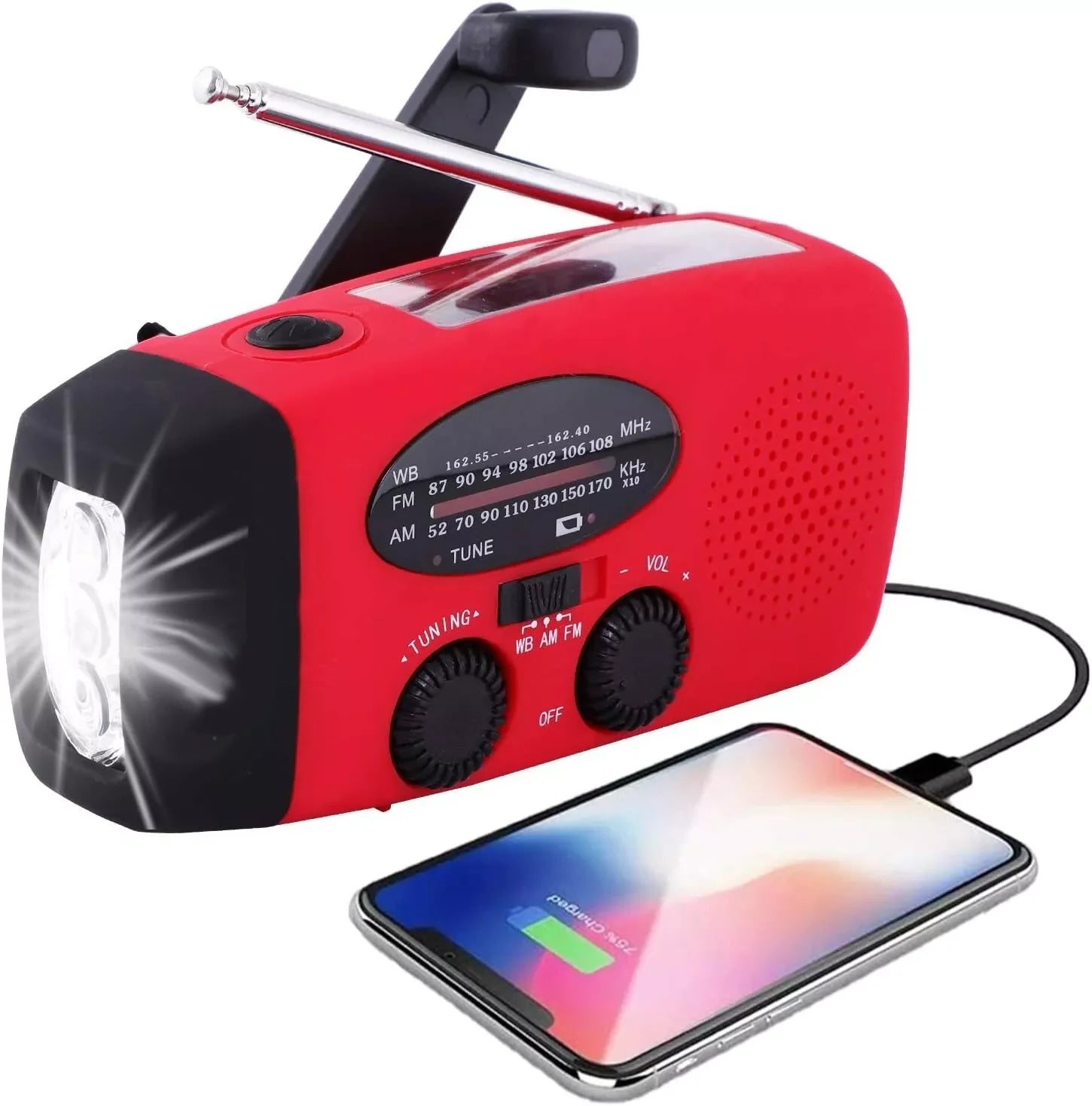 Emergency Radio Crank Solar Hand Weather 1000Mah Power Bank Charger Flash Light