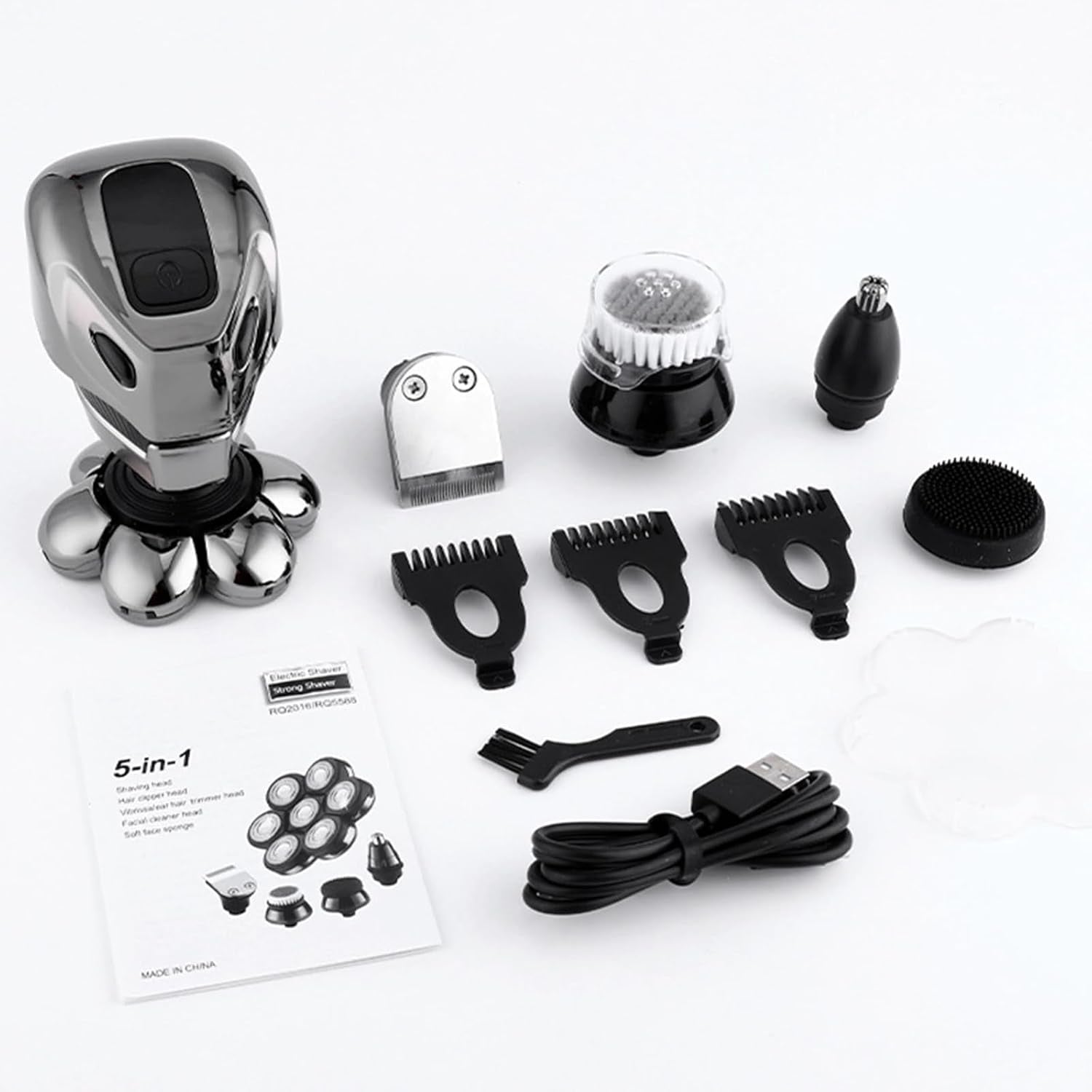 Head Shaver - 5 in 1 Electric Head Shaver Razor for Men with Digital Display Detachable Beard & Nose Trimmer, IPX7 Waterproof Men'S Grooming Kit, Cordless Rechargeable Electric Razor